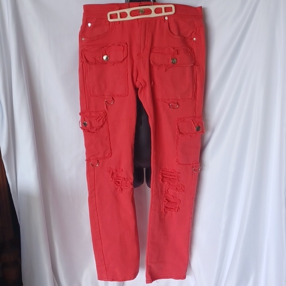 Preme Distressed Cargo jeans, red, 32x34